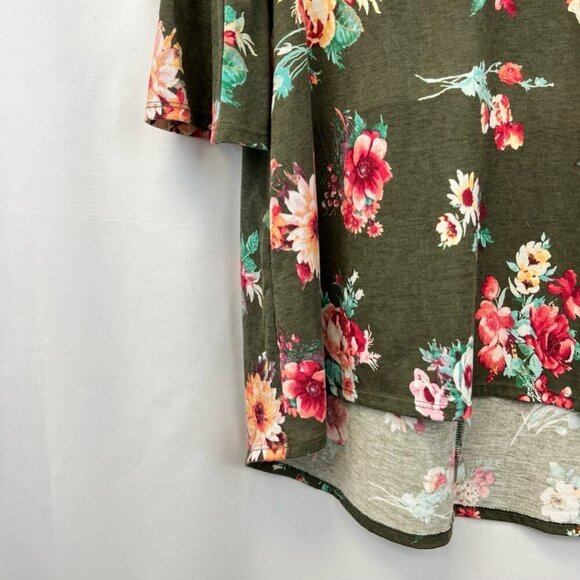 MTS Womens Top Multicolor Floral 3/4 Sleeve Bell Stretch High Low USA Medium - Picture 7 of 12